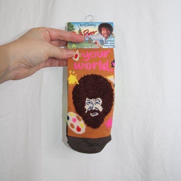 Bob Ross Socks 2 Pack Unisex Men’s Size 8-12 Joy Of Painting Brown NEW - Picture 1 of 6